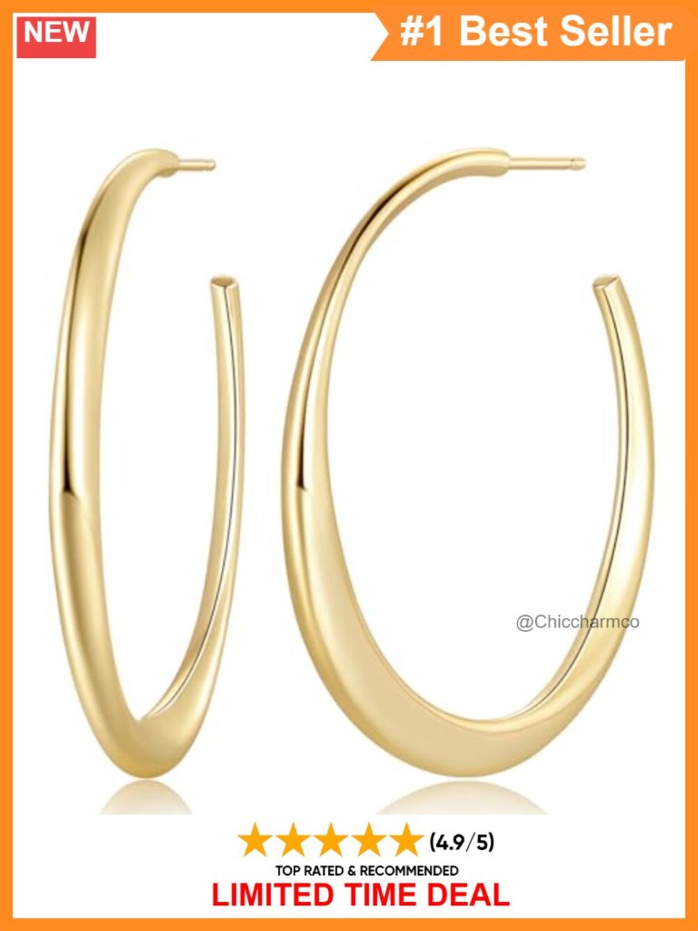 14k Gold Plated Hoop Earrings for Women 34.8mm Minimalist Oversized